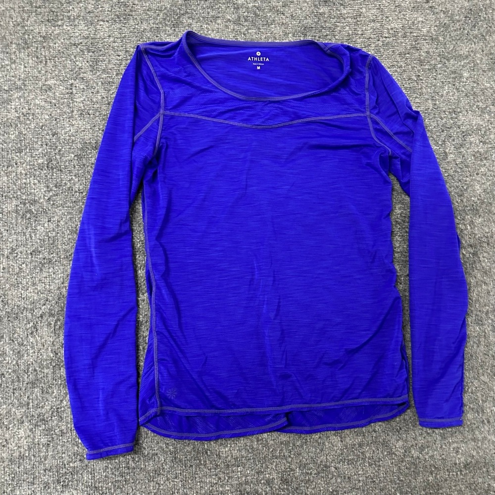 Athleta Shirt Womens Size M Royal Blue Long Sleeve Active Mesh Yoga Top Pullover